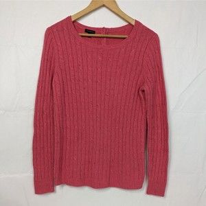 Talbots Womens Small Coral Pink Cable Knit Cotton Blend Long Sleeve Sweater